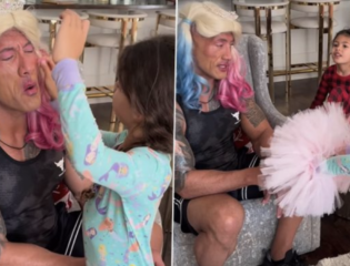 Dwayne Johnson Gets a Christmas Makeover From His Two Daughters